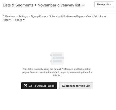 The subscribe and preferences pages tab for a particular list with the option to customize for this list selected