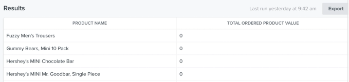 After a Custom Report has run, click the Export button in the top right to download and export results