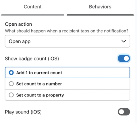 Different options for the Show Badge count setting