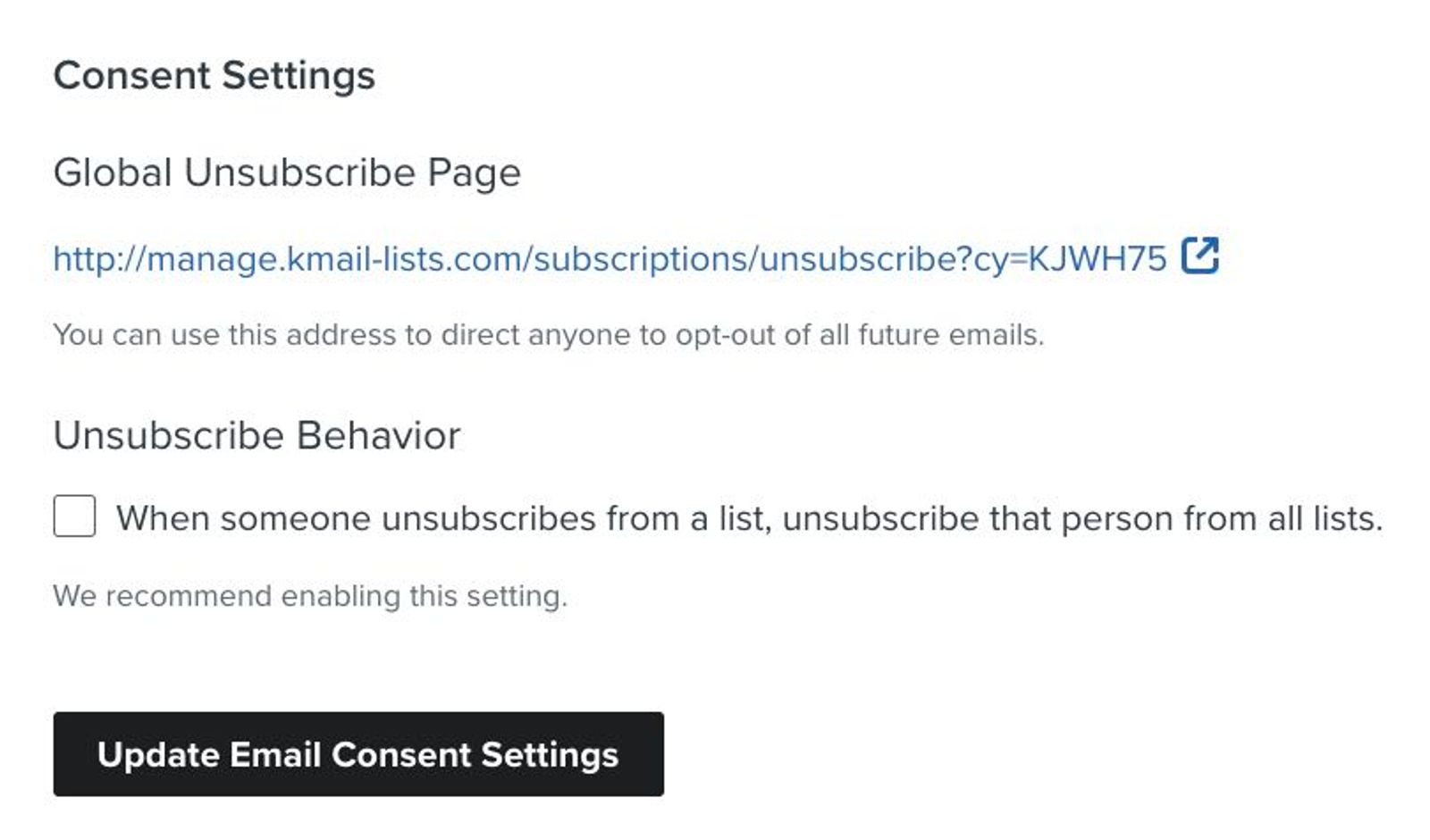 Update email tracking settings options