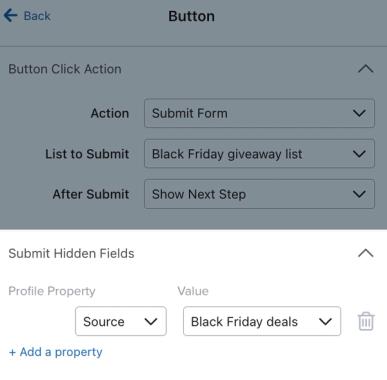 The Submit Hidden Fields option which appears when a button click action is set to Submit Form.