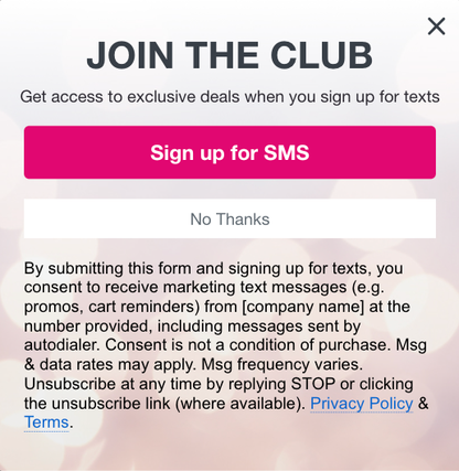 Example of a popup form for SMS