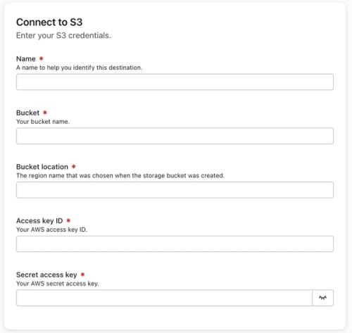 Amazon S3 credentials to connect