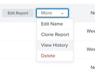 On the Custom Analytics list page, clicking on the More dropdown to the right of the analytics name will expose the View History option