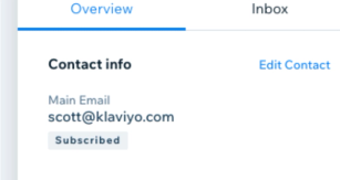 A contact in Wix with email address and subscribed tag