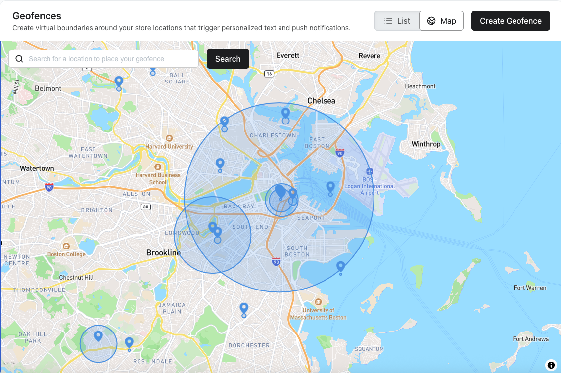 Map of an account's geofences
