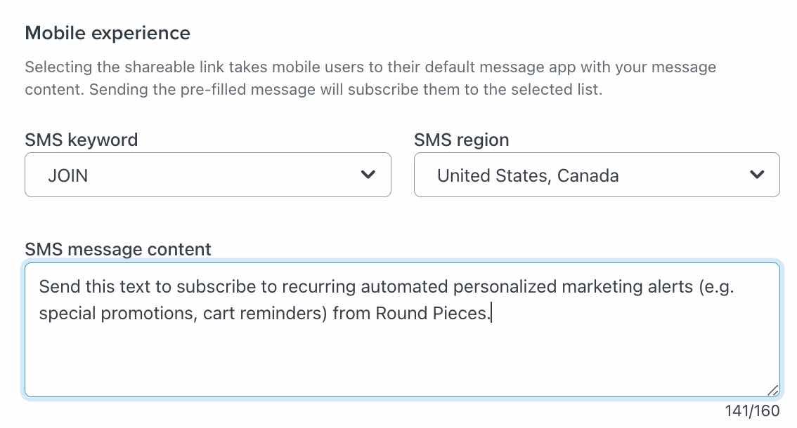Section to pick your keyword and countries for your subscribe link's mobile experience