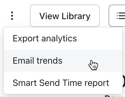 Dropdown showing the Email trends option