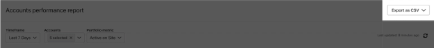 Home tab, highlighting the Export as CSV button