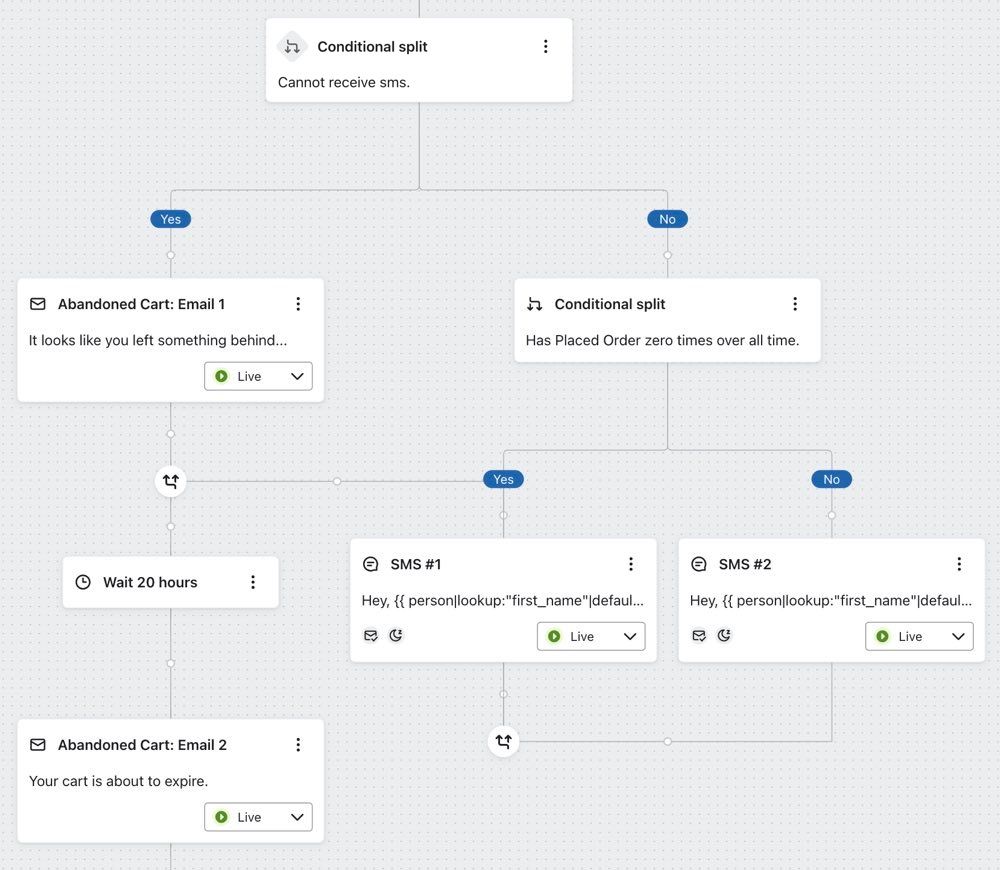 Using a conditional split to send different SMS message to new purchasers  versus returning customers