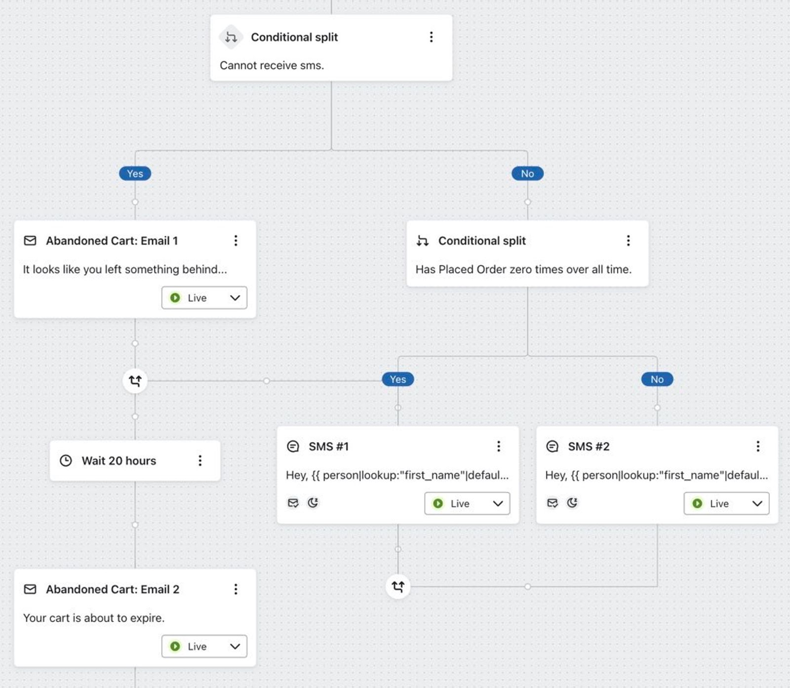 Using a conditional split to send different SMS message to new purchasers  versus returning customers