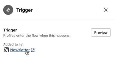 Sidebar of the flow builder showing the list that triggers the flow.