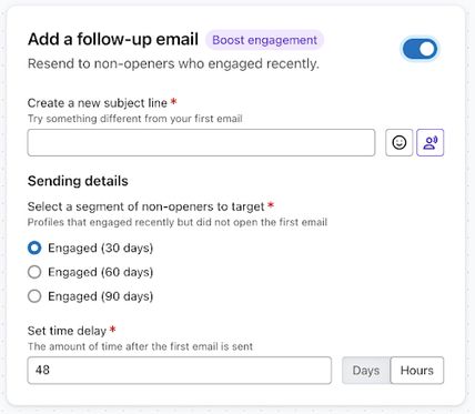 Option and settings for adding a follow-up email