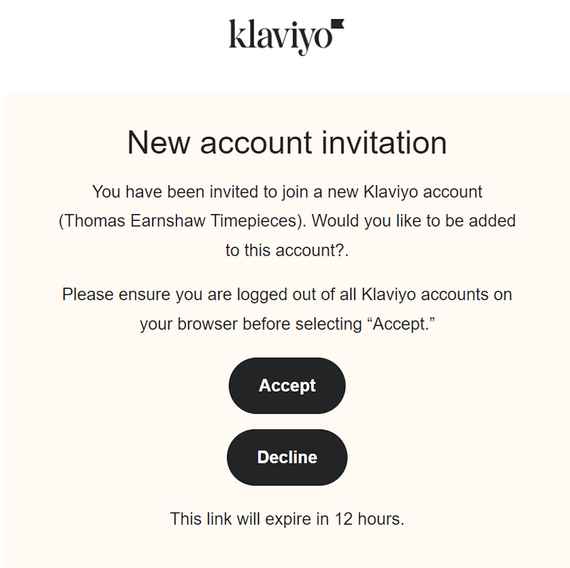Email to activate a Klaviyo account