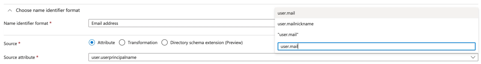 Searching user.mail for the source attribute