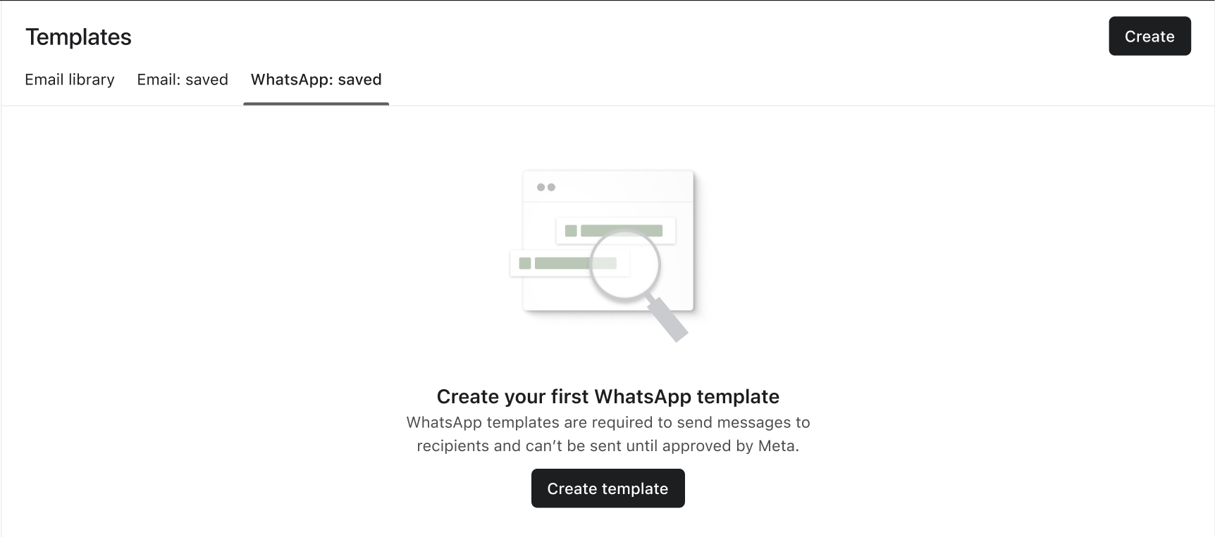 Page to create your first WhatsApp template in Klaviyo