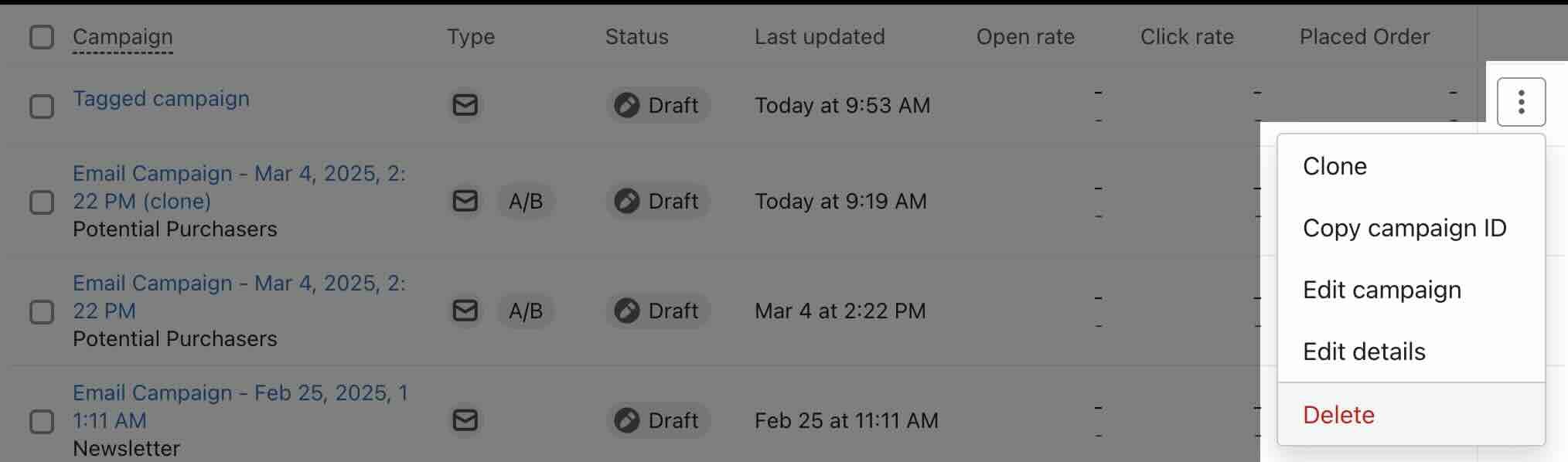 Option to delete a campaign