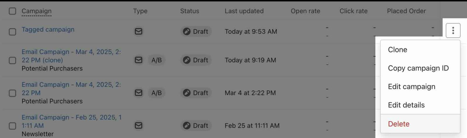 Option to delete a campaign