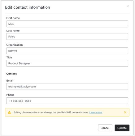 Edit contact info modal