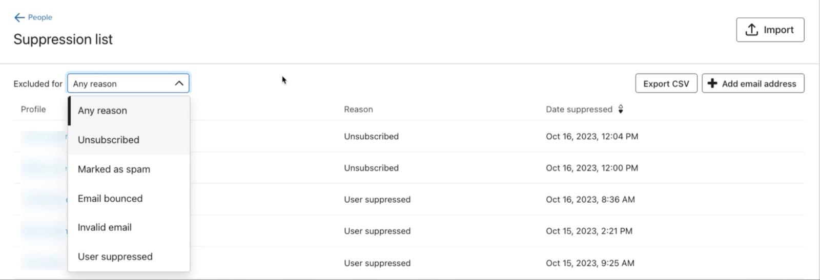 Suppressed profile page options