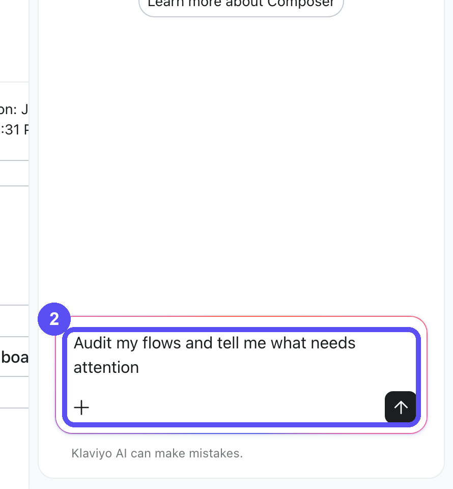 Composer chat panel with an example prompt typed in the message box.