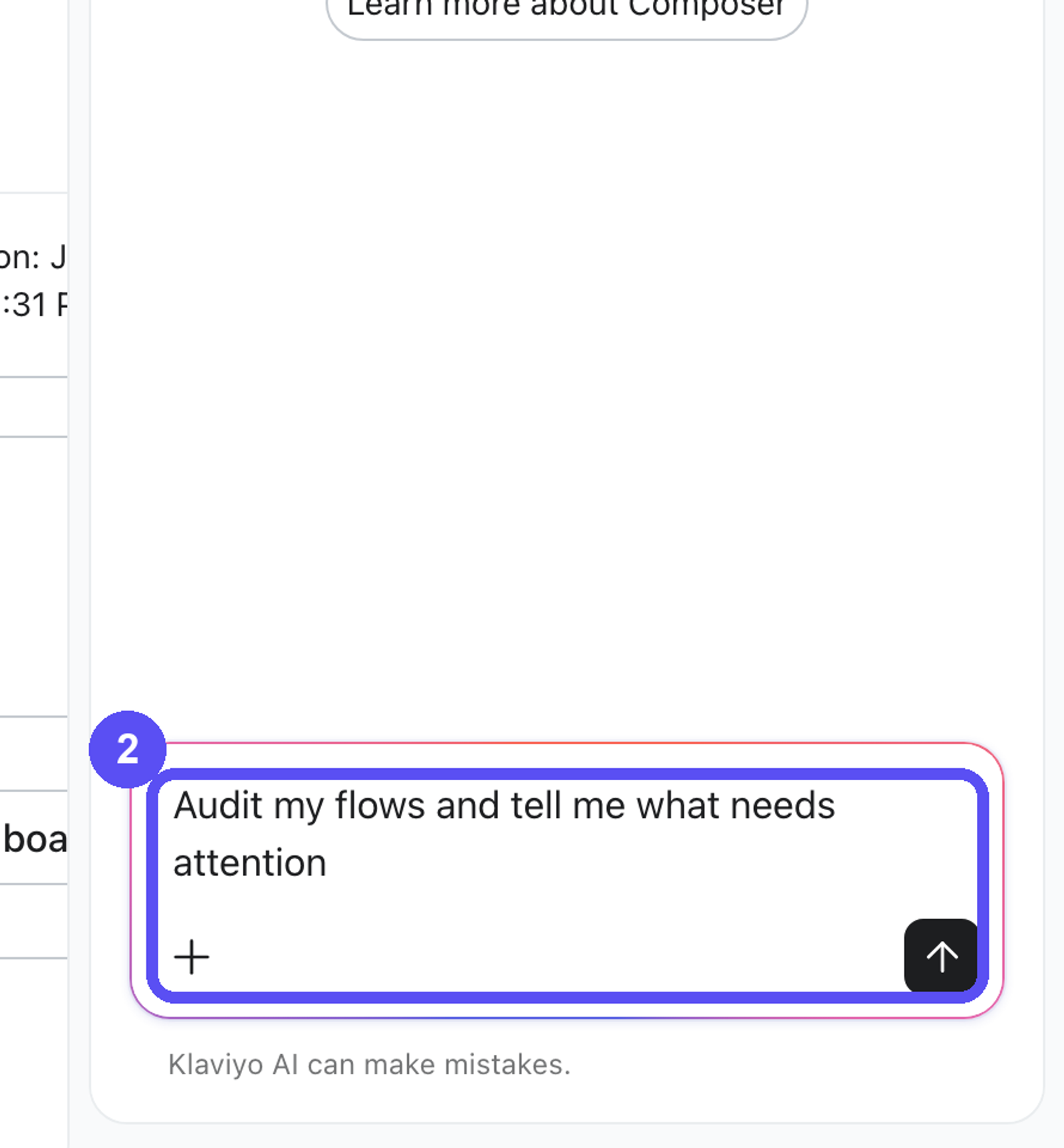 Composer chat panel with an example prompt typed in the message box.