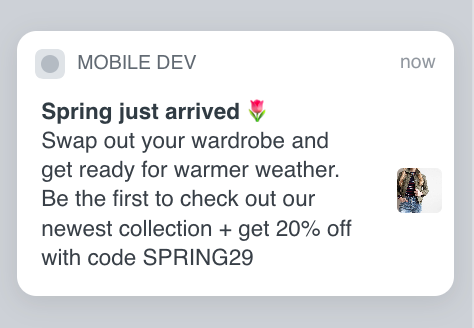 Ejemplo de notificación push, mostrando la imagen en estado colapsado (como el icono)