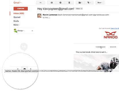 Example of an email that shows when hovering over links as klaviyo link tracking