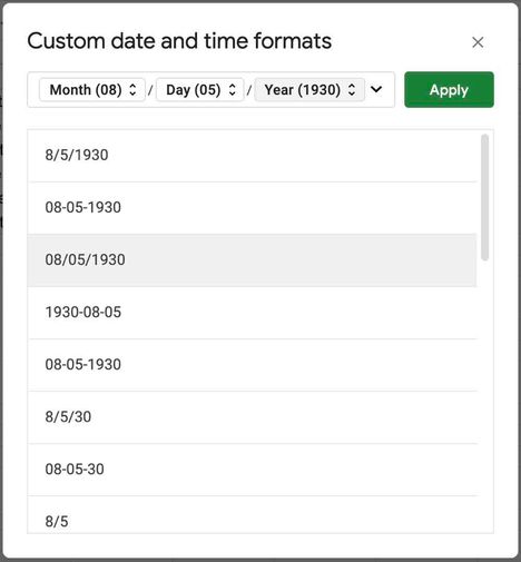A custom date and time format