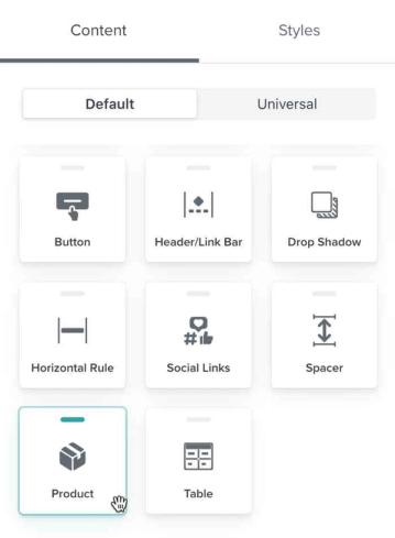 The product block icon in the Klaviyo template editor