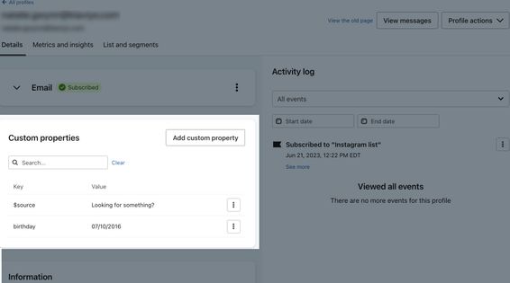 The custom properties section highlighted on an individual profile page.