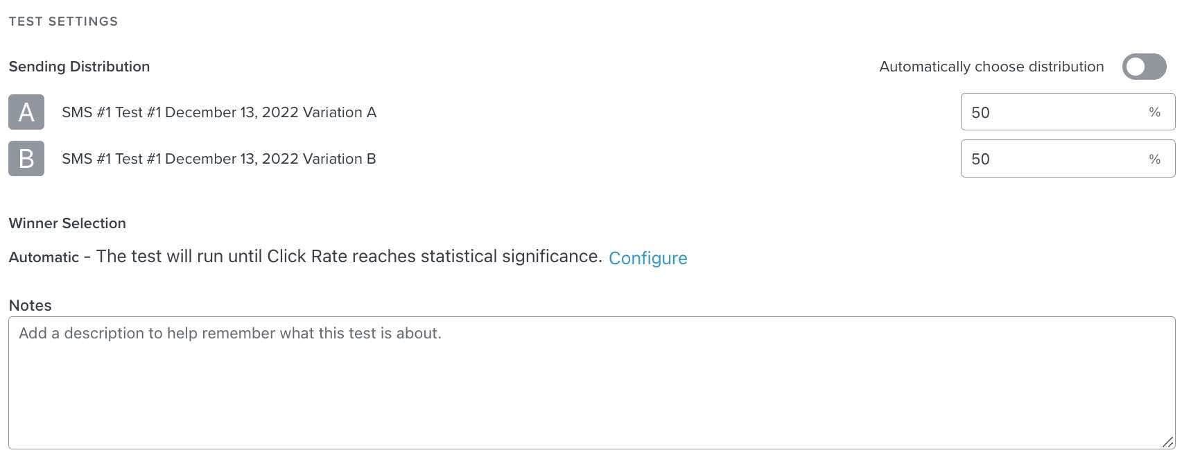 A/B test sending options in the settings page