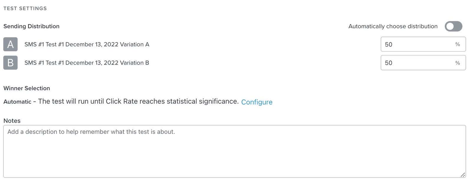 A/B test sending options in the settings page