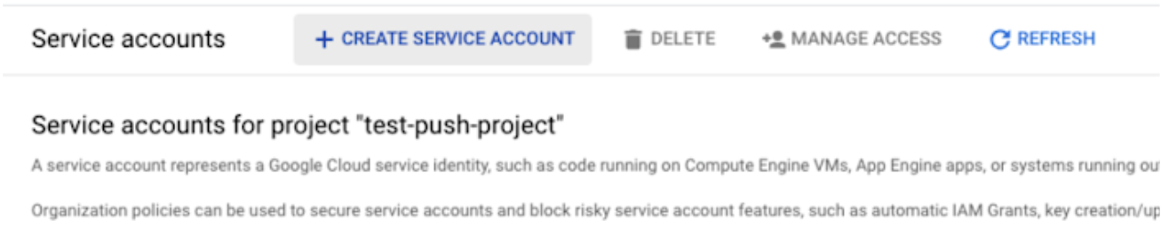 Button to create a Google service account