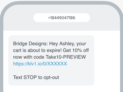 Example of an abandoned cart flow message that includes a 10% coupon