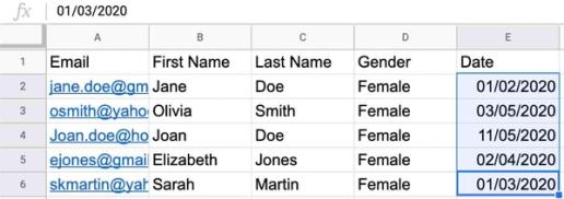 A date column in Google Sheets with consistently formatted dates