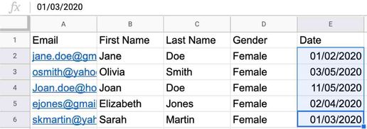 A date column in Google Sheets with consistently formatted dates