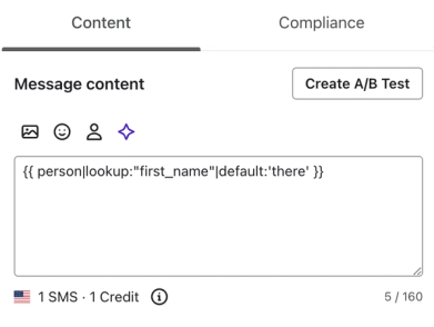 An SMS draft with only a dynamic content variable and no other text