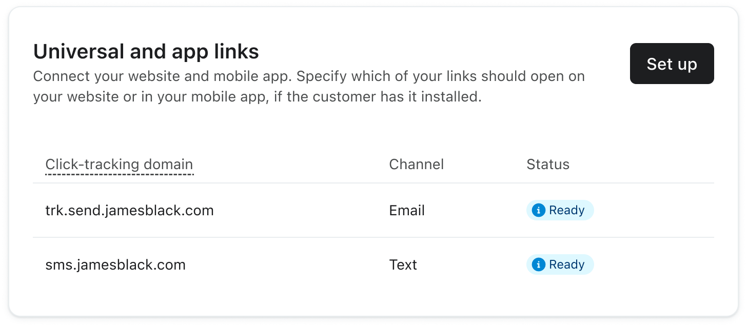 Image showing universal and app links settings