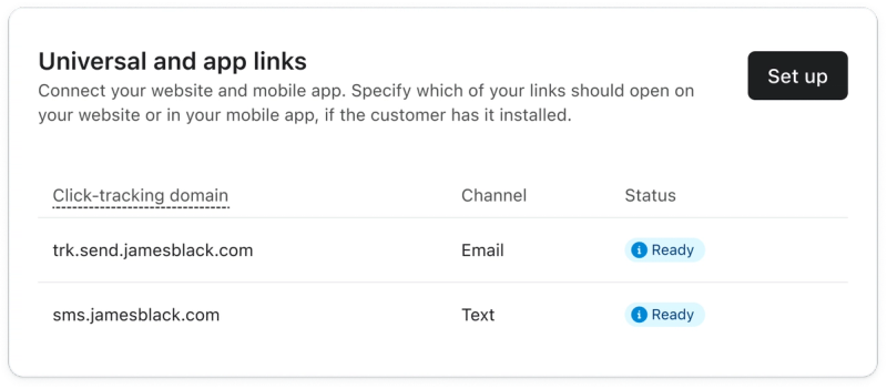 Image montrant les paramètres des liens universels et des liens d’application
