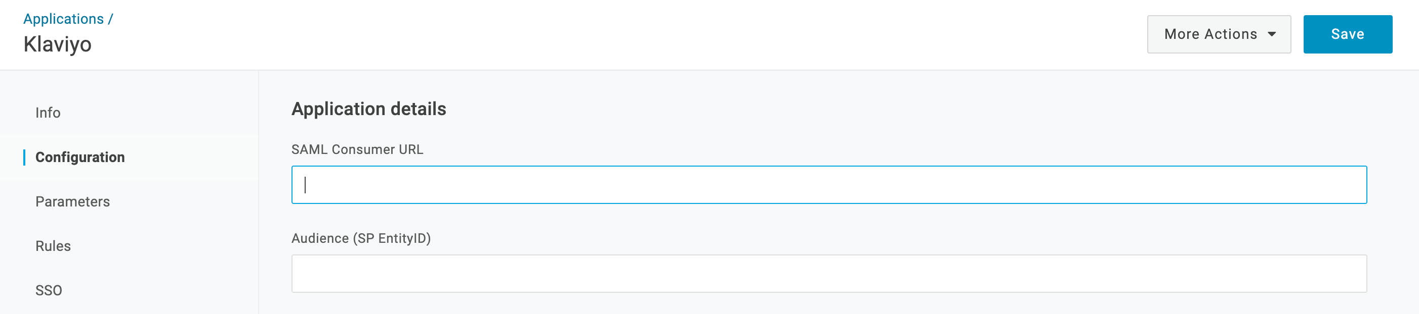 Configuration page with no information in it