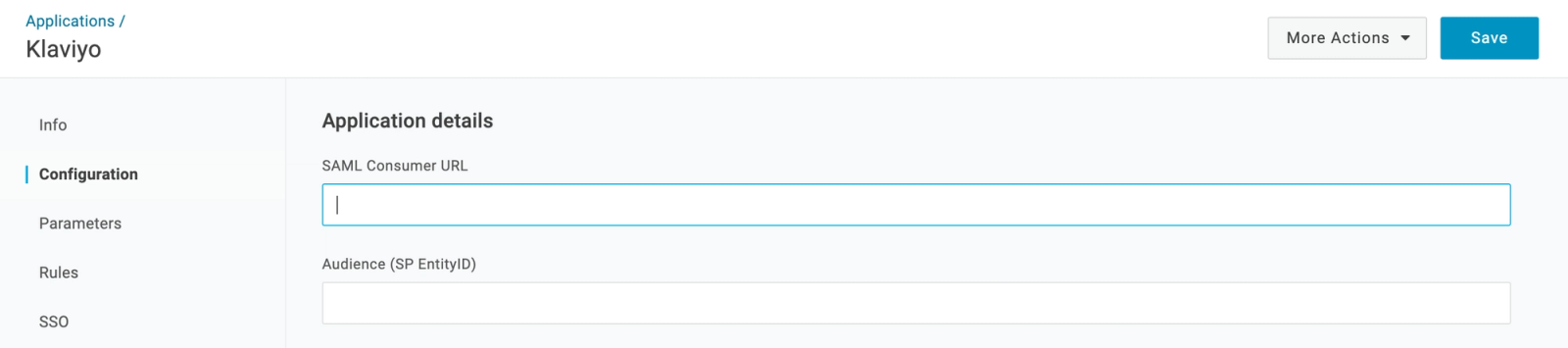 Configuration page with no information in it