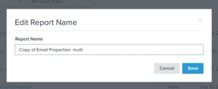 When Rename Report is chosen from the More dropdown on the custom reports pages, a modal will appear to allow you to rename report