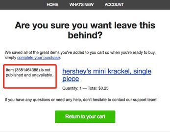 Exempel på förhandsgranskning av e-post i Klaviyo som visar block med objekt som inte är tillgängligt, markerat med rött
