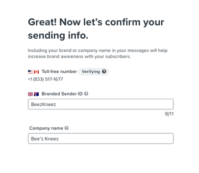 Modal to create a branded sender ID in Klaviyo