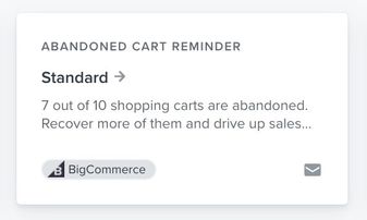 Card for standard abandoned cart reminder flow for BigCommerce in the Klaviyo flow library
