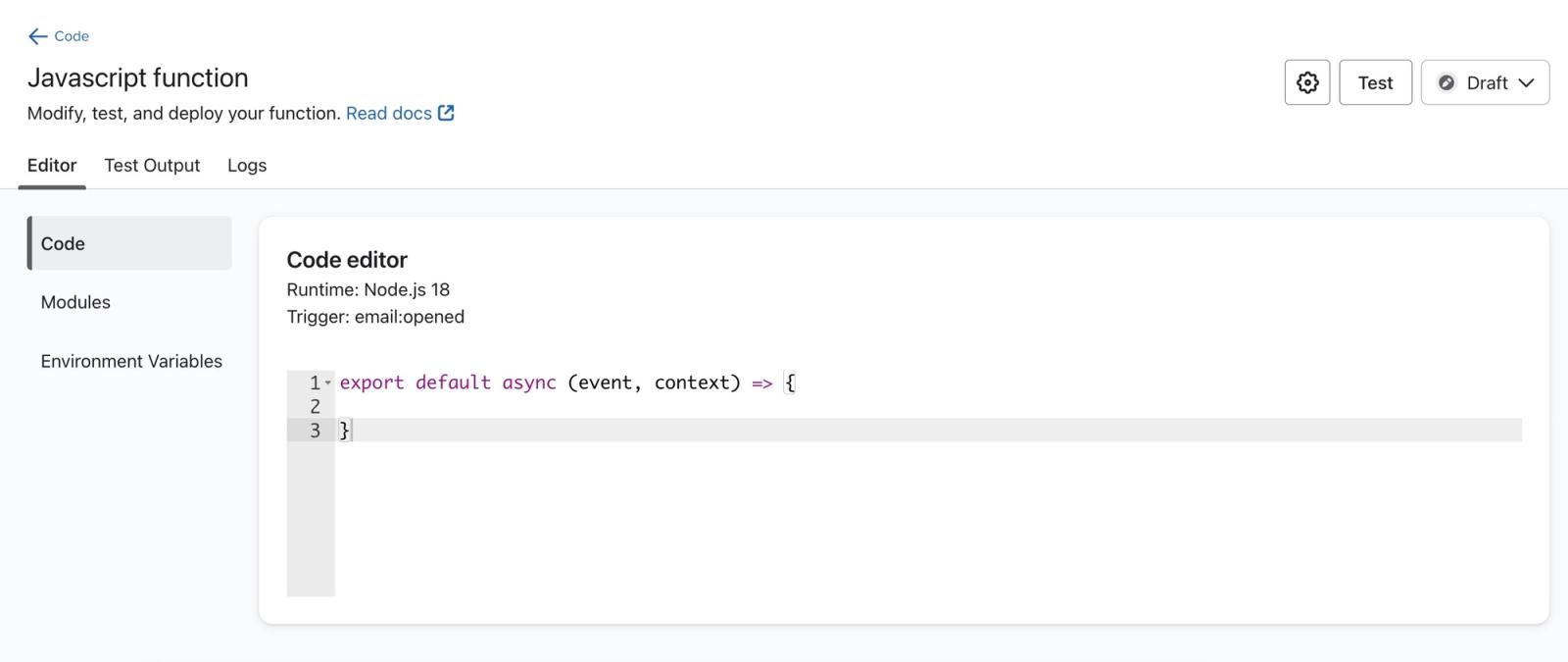 Code editor for a javascript function