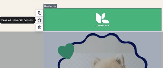 A header bar block selected on a template in the editor and showing the star icon on the editing options menu.