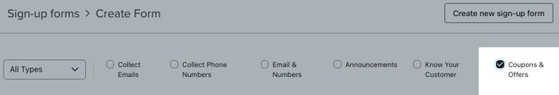 The form library with the box for Coupons & Offers checked off at the top of the page to narrow the search