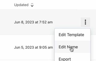 The Edit Name option for a template